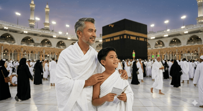 Ayah dan anak persiapan umroh